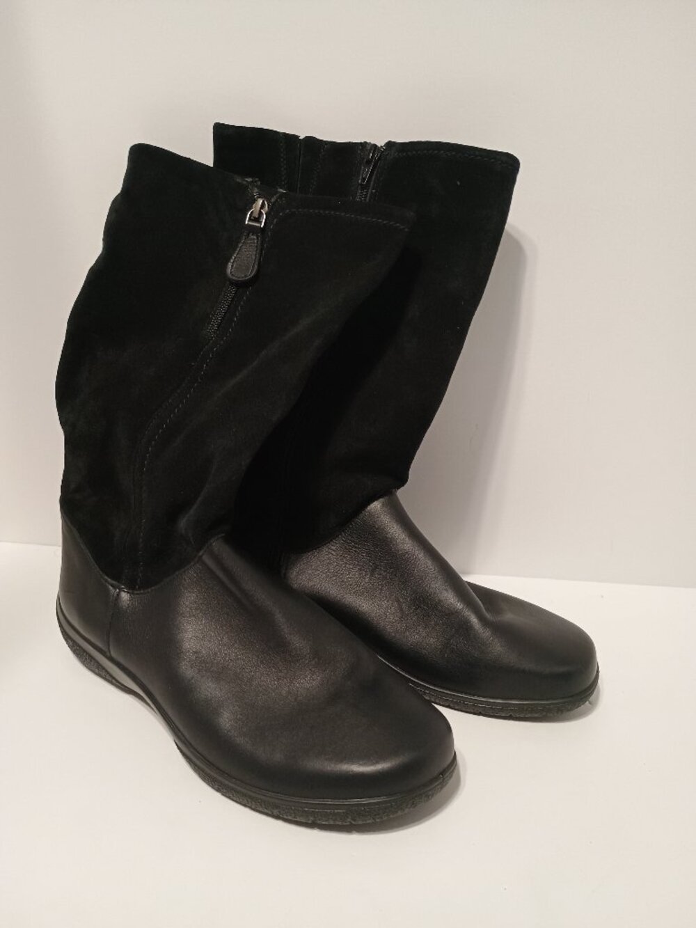 Hotter Matilda Mid Calf Boots Women’s US 10 Black Leather Suede Comfort
